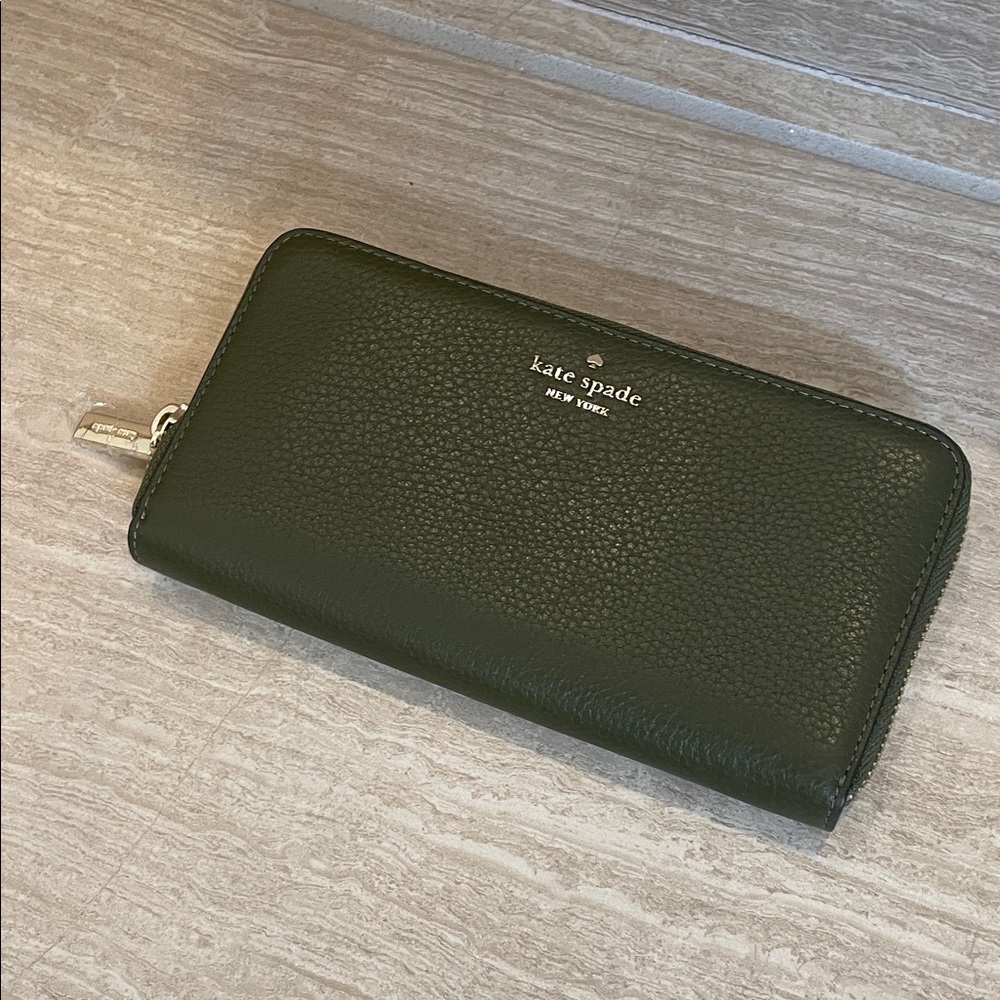 kate spade ♠️ NWT green zip-around  pebble leather large continental lena wallet - Picture 2 of 12